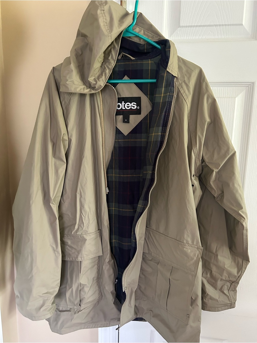 totes Beige Hooded Raincoat with Plaid Lining